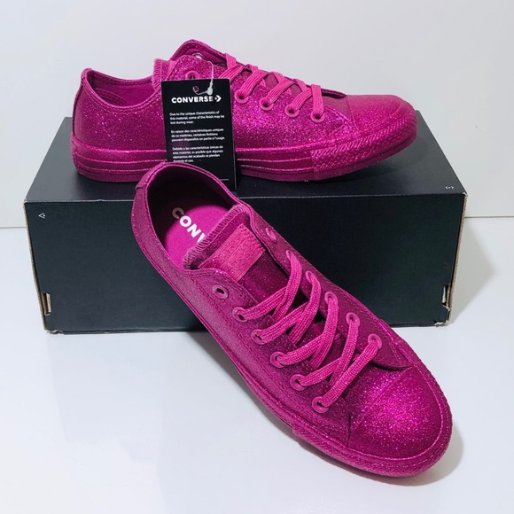 Converse Ctas Low Top Fuchsia Red Glitter NWT - Picture 3 of 8